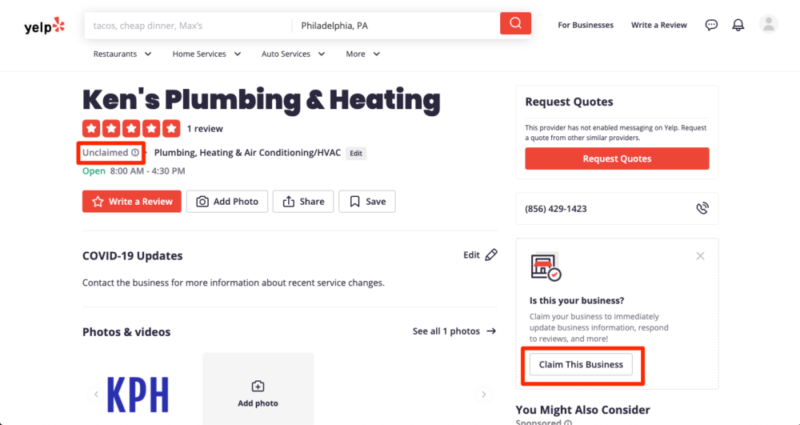 someone claimed my business yelp